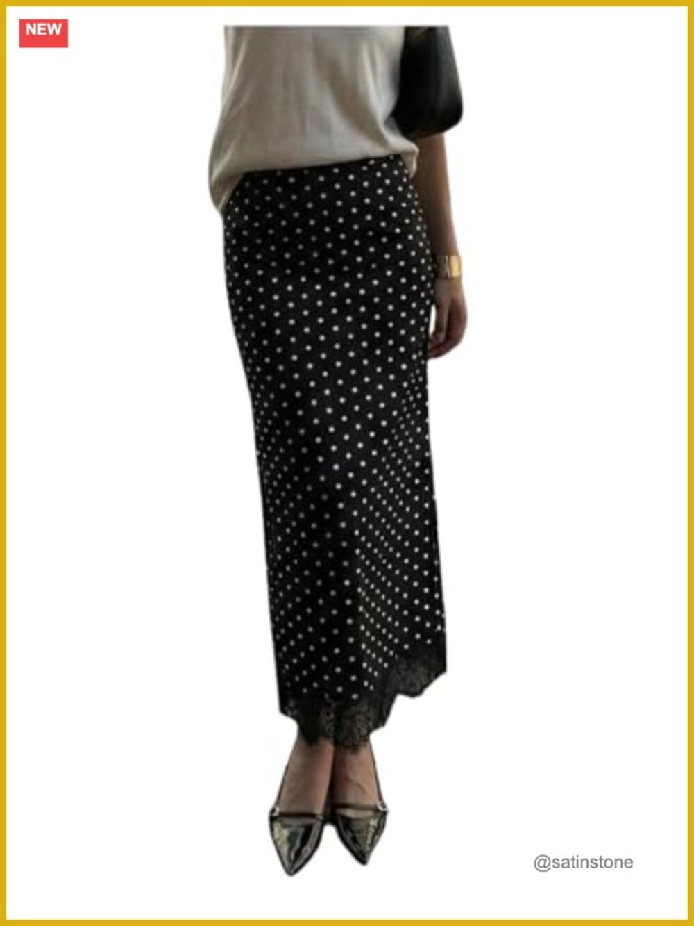 Women Polka Dot Fishtail Maxi Skirt Long High Waisted Bodycon Lace Trim